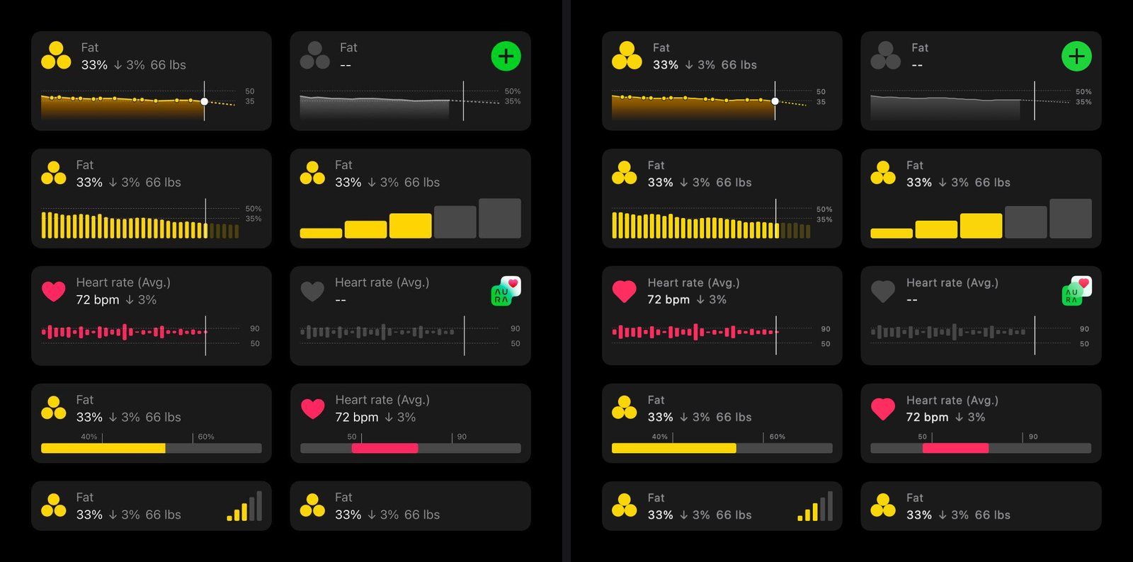 Health cards reference design next to its smooth, anti-aliased pixi-silk rebuild in PixiJS v8