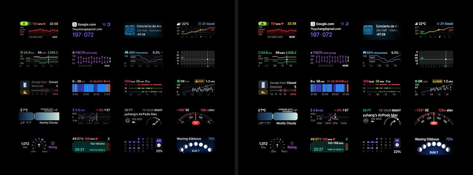 Watch widgets reference design next to its smooth, anti-aliased pixi-silk rebuild in PixiJS v8